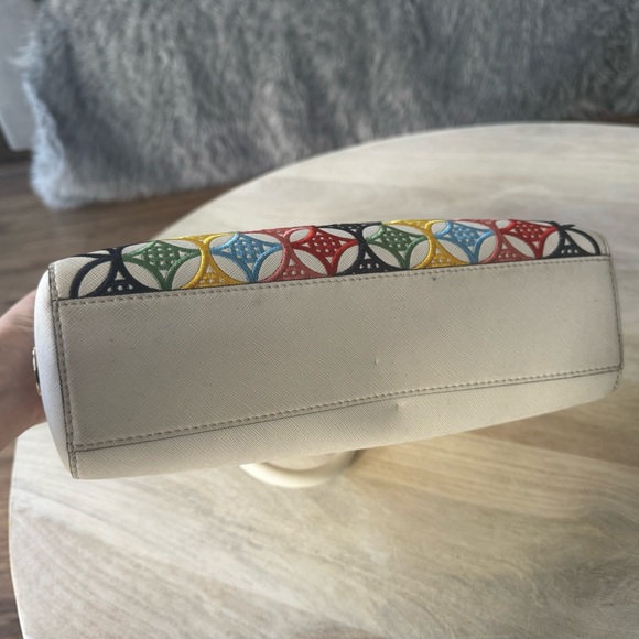 Tory Burch Robinson embroidered small zip tote bag ivory saffiano leather - Picture 7 of 10